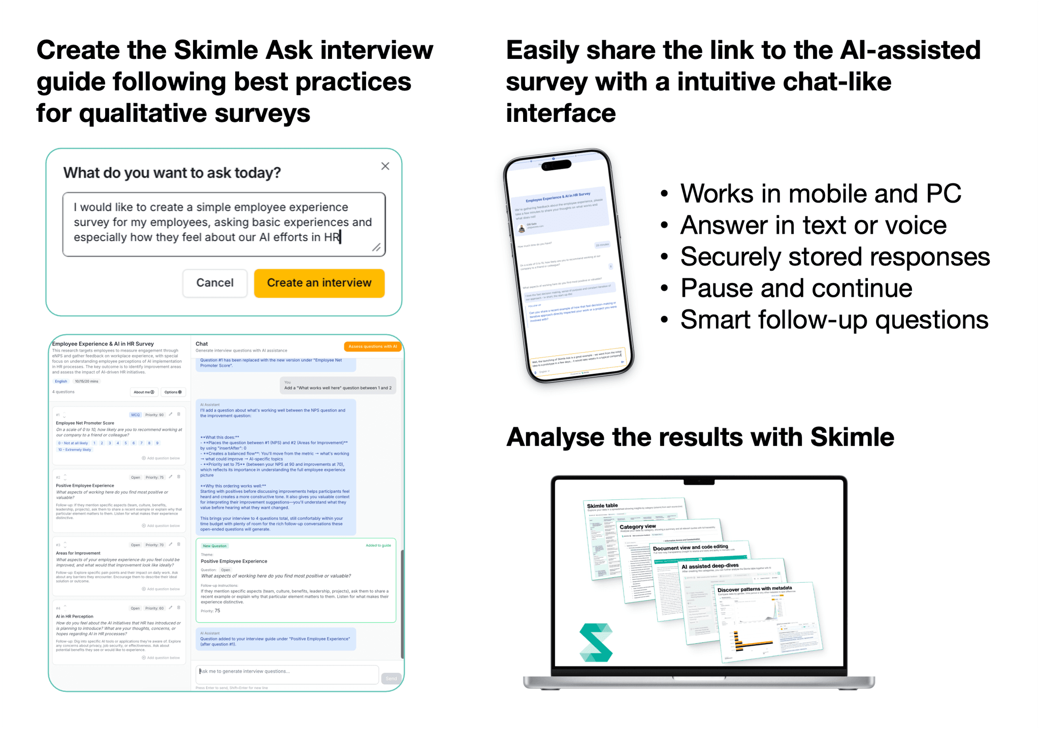 Skimle Ask interface for creating HR feedback interviews