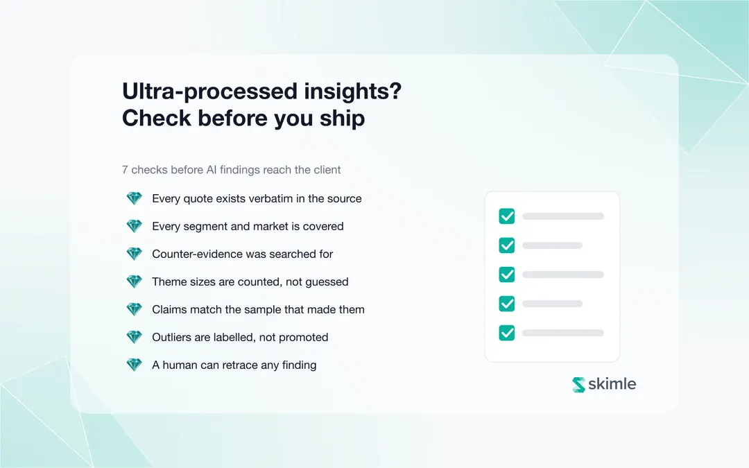 Cover Image for 7 checks before AI-generated insights reach the client: quality control for market research